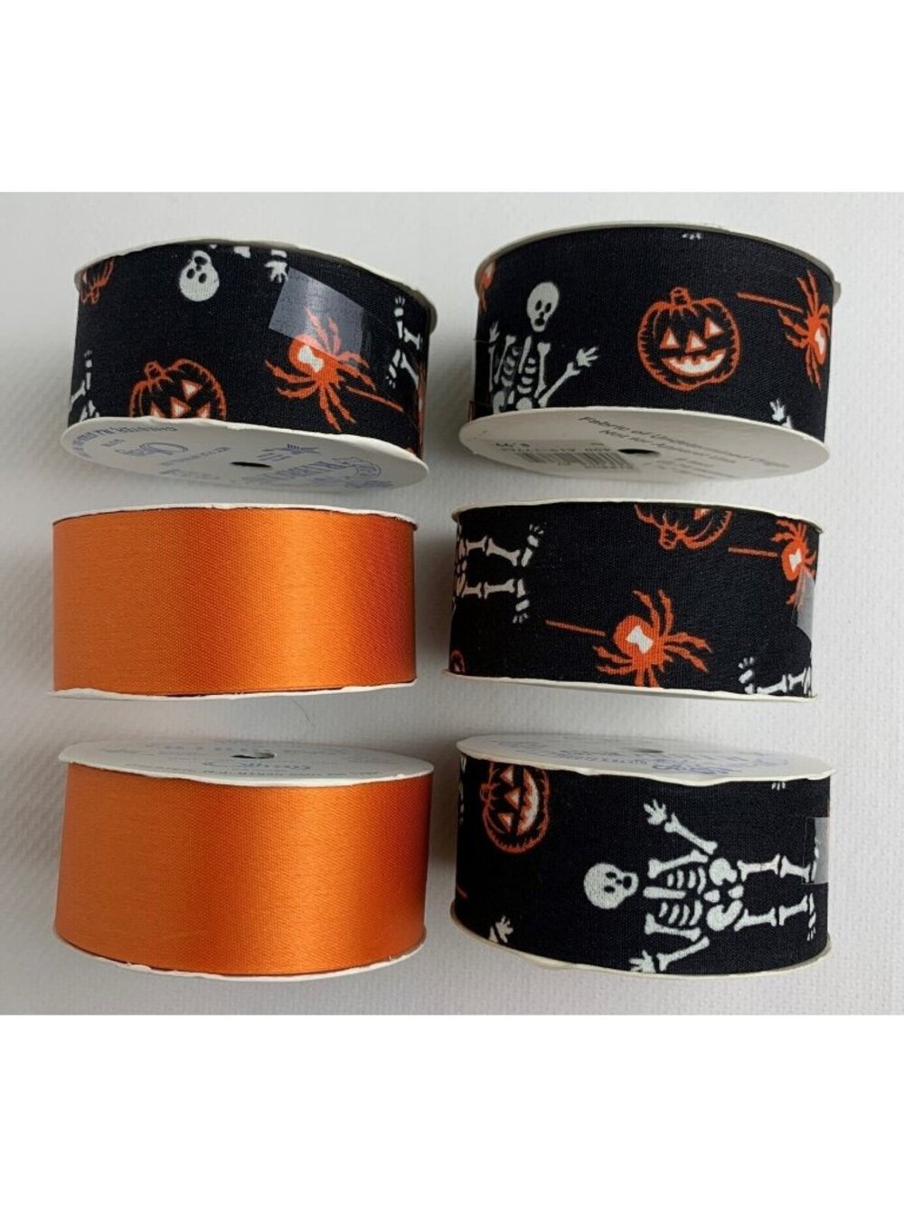 Vintage Offray Halloween Ribbon 1.5" Wide 6 Spools Orange Black Skeleton Pumpkin